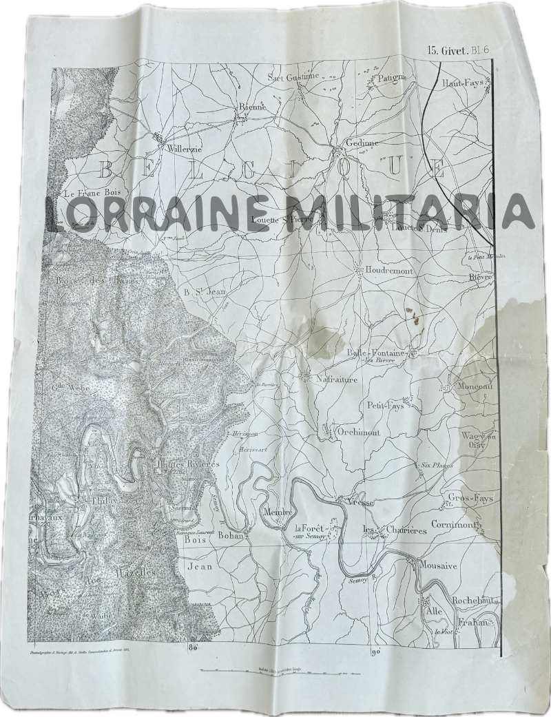 militaria : CARTE ETAT MAJOR ALLEMANDE 1:25000 SECTEUR GIVET ARDENNES DATÉE 1915