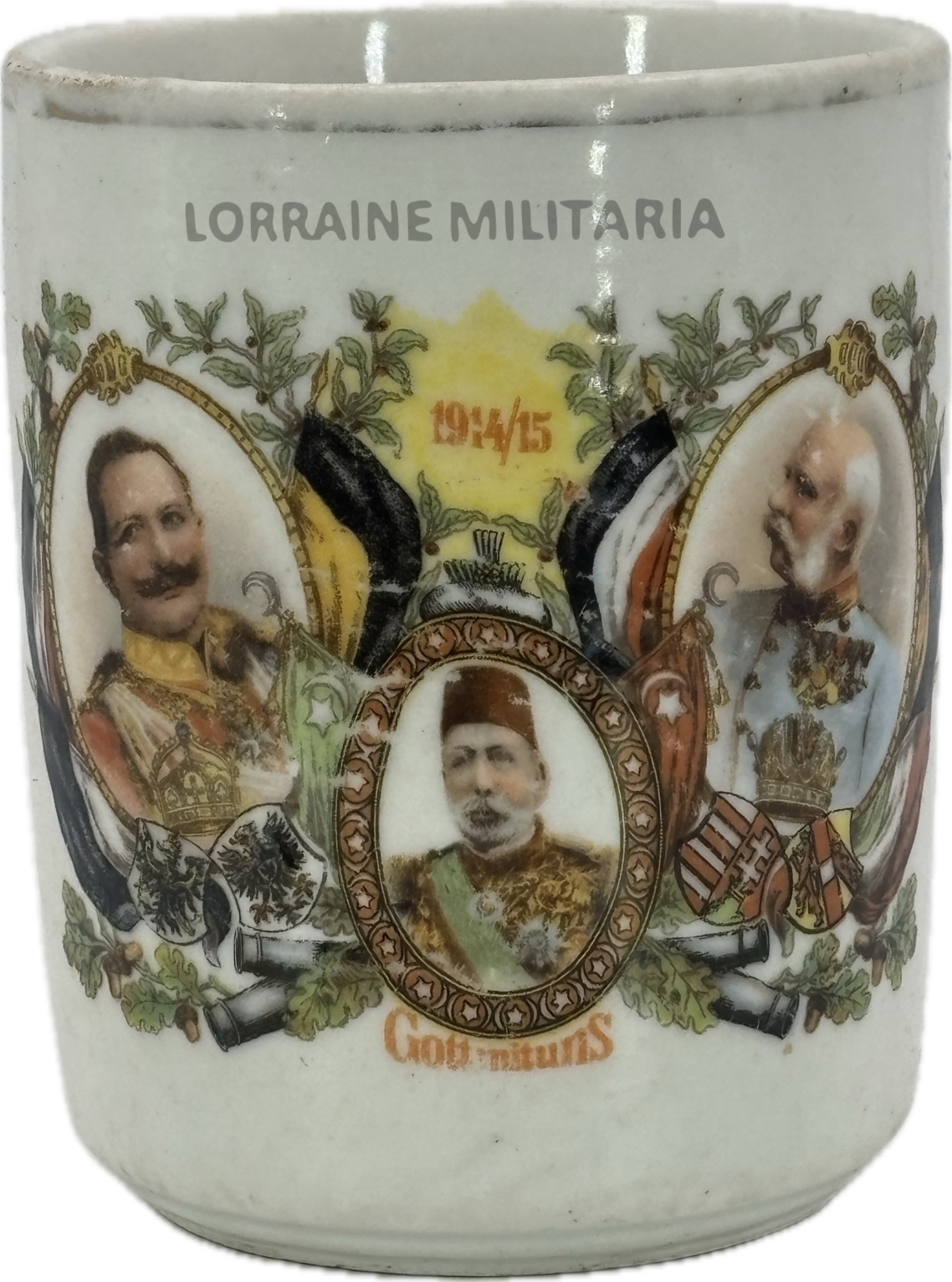 militaria : PETITE CHOPE ALLEMANDE DECOR AUX 3 TÊTES 1914/1915
