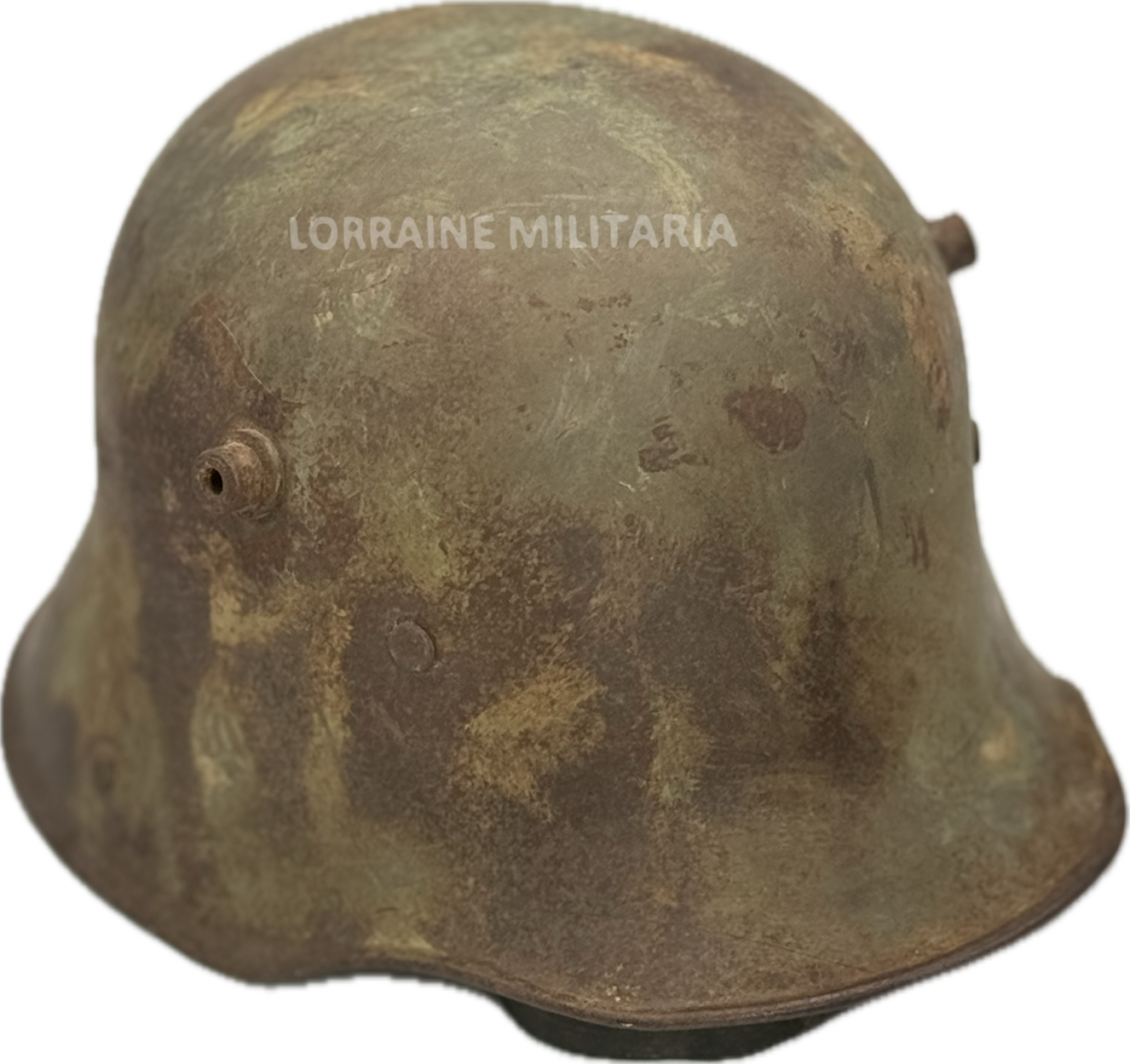 militaria : CASQUE ACIER 1916 STAHLHELM CAMOUFLE COMPLET DU GRENIER