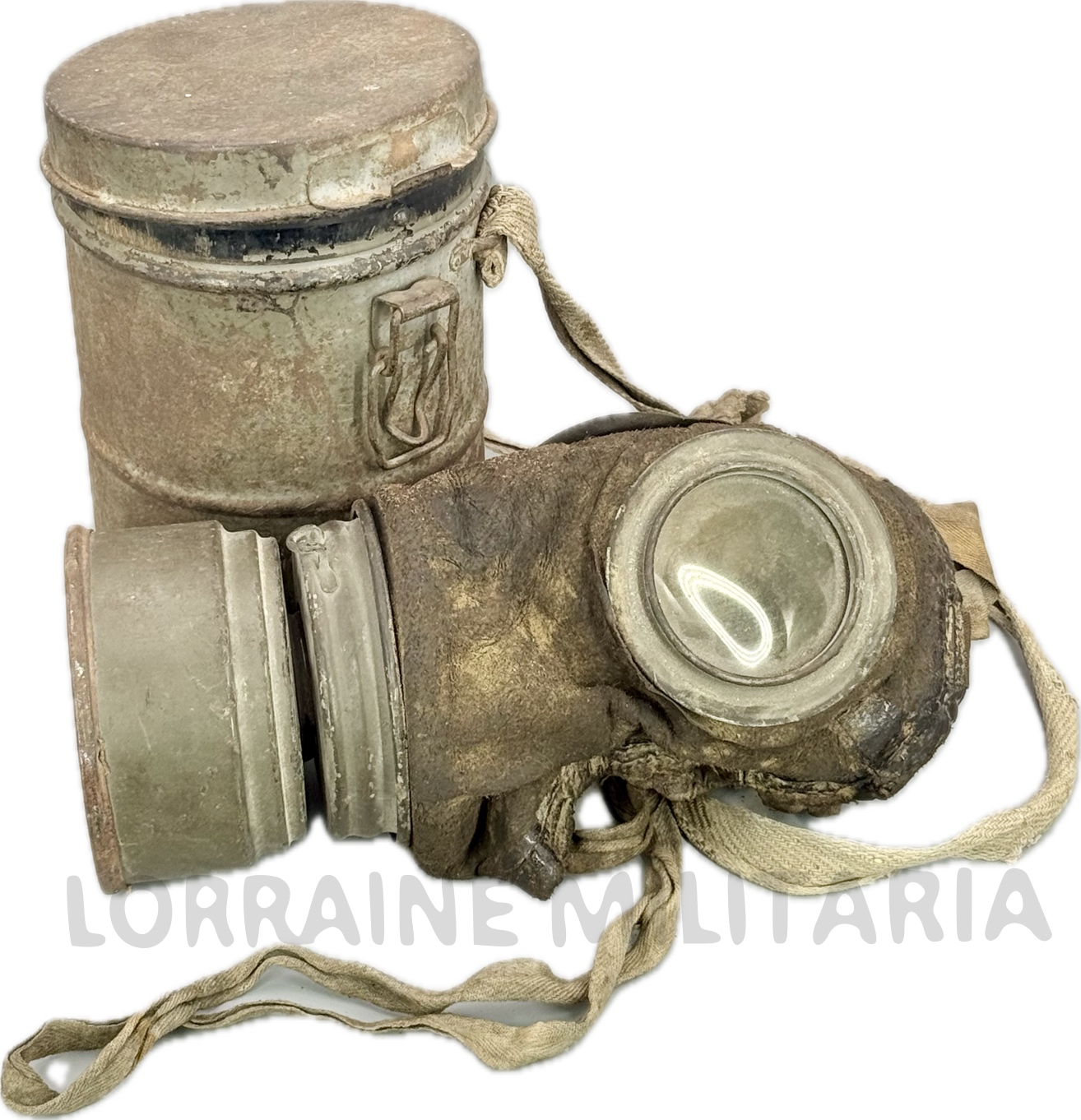 militaria : LEDERMASK ALLEMAND FIN DE GUERRE 1918 AVEC SA BOITE DE TRANSPORT