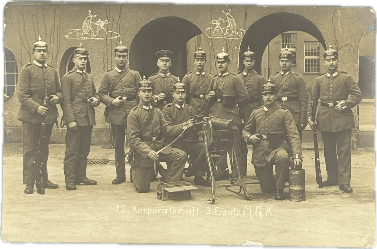 militaria : CP PHOTO GROUPE SOLDATS MITRAILLEURS DE LA GARDE MG 08 1916