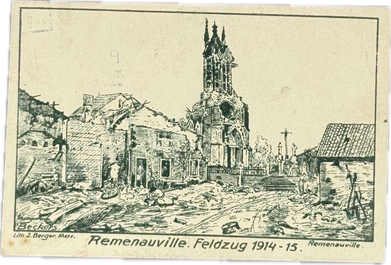 militaria : CP PHOTO DESSIN RUINES VILLAGE DE REMENAUVILLE 1914/1915
