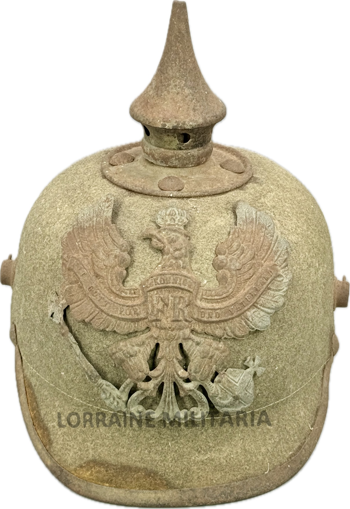 militaria : CASQUE A POINTE PRUSSIEN ERSATZ EN FEUTRE FELDGRAU DU GRENIER