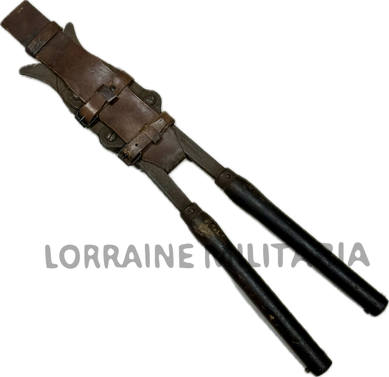 militaria : GRANDE CISAILLE FRANÇAISE AVEC ETUI CUIR BRUN RIVETE