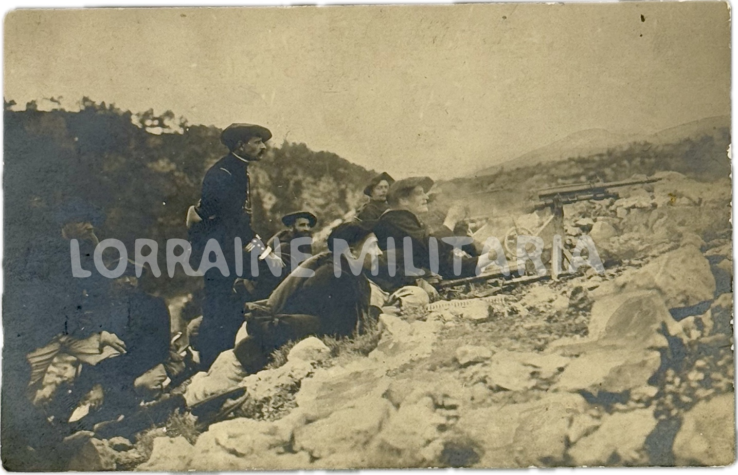 militaria : PHOTO CP MITRAILLEURS CHASSEURS ALPINS SAINT-ETIENNE 1907 TIR